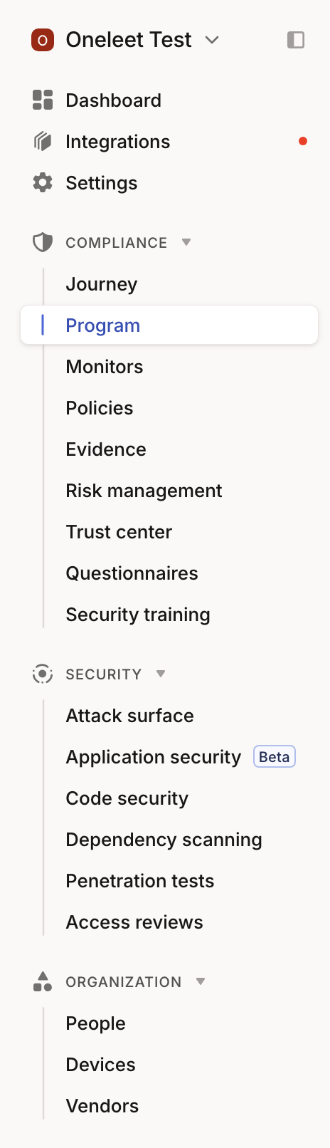 Full left navigation as seen by a workspace admin