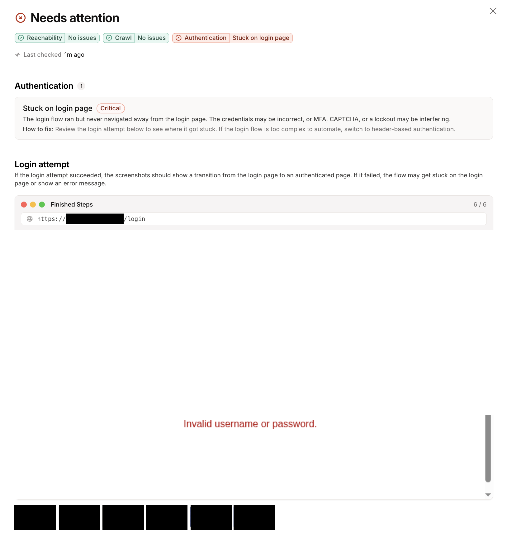 Scan Readiness - Wrong credentials details